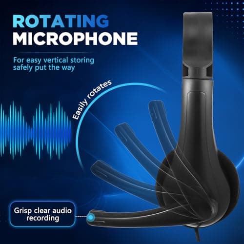 Yunsailing 10 Pack Bulk Classroom Headphones with Microphone Students Wired School Class Set Headphones for School Library Computer Office Adults 3.5 Jack Universal Plug (Black) — view 2
