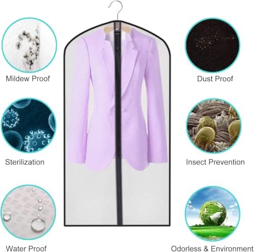 Semi-transparent Garment Bags 60×100cm, Mothproof Waterproof Breathable Full Zipper Dust Cover for Clothes Storage, 5 Pack (Black) — view 2