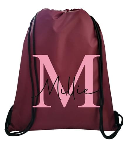 JJLC Personalised PE School Bag Drawstring Sports Bag Initial & Name (Maroon) — view 3
