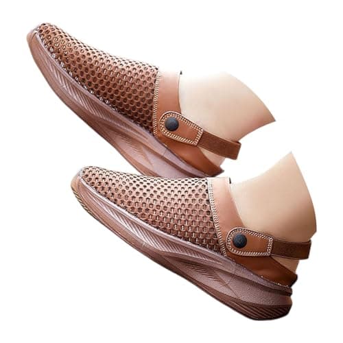 Mens Wide Fit Sandals Mesh Hollow Sliders Back Strap Closed Toe Slippers ArchSupport Orthopedic Platform Casual Hiking Walking Outdoor Breathable Lightweight Shoes (Brown, 7.5)