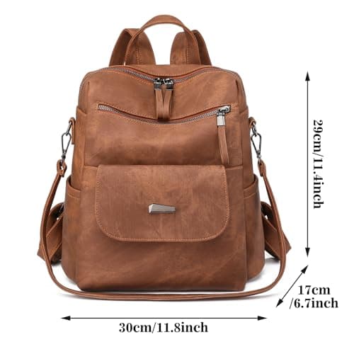 Wisebom Women Backpack, Anti theft backpack, Casual PU leather backpack women for Travel Shopping and School, Fashionable and lightweight Two in one convertible backpack (brown) — view 2