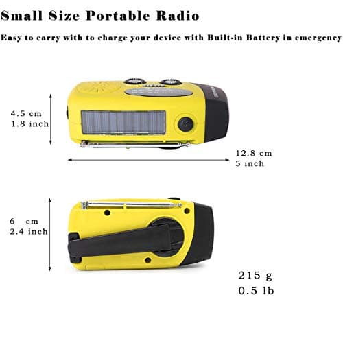 Wind Up Emergency Radio, Solar Hand Crank Survival AM FM Weather Radio — view 3