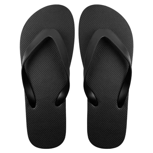 Aomig Unisex Flip Flops Ladies Girl Men Flatform Beach Flip-Flop Slim Rubber Flip Flops Women's Yoga Mat Comfortable Beach Platform Sandals Slip-Resistant Flat Flip Flops(Black-UK Size-3-4)