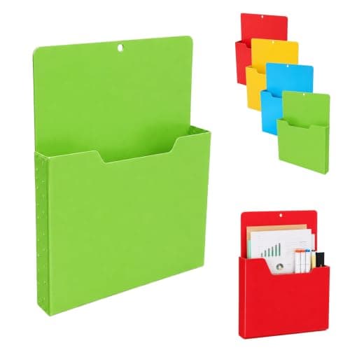 A4 Color-Coded Magnetic File Pocket Set Refrigerator Accordion Files, Hanging Folders Utility Mail Holder for Whiteboard Fridge Magnet Paper Organizer,Green