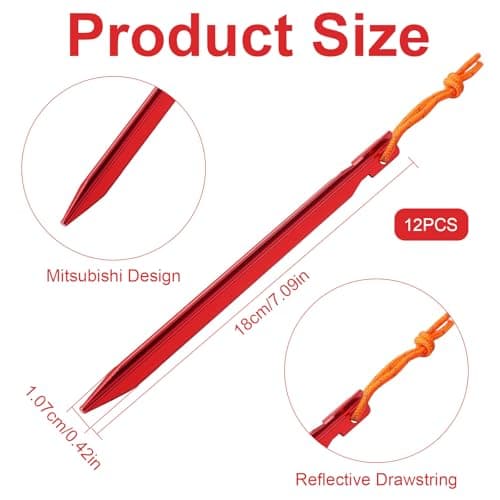 12 Pack Lightweight Aluminum Tent Pegs, Ultralight Y Shaped Tent Stakes Pegs for Backpacking, Beach, Hiking and Outdoor Camping — view 2