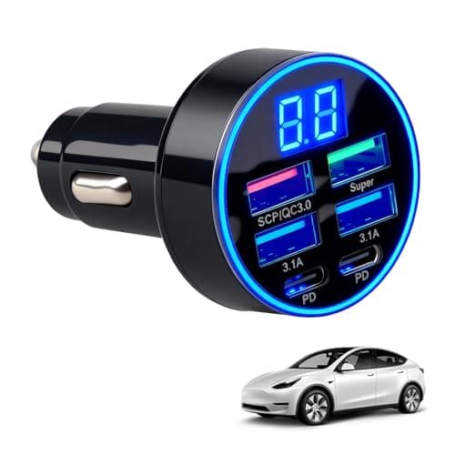 6-in-1 Car USB Charger 300W 2 USB C PD 4 USB A Ports LED Voltmeter