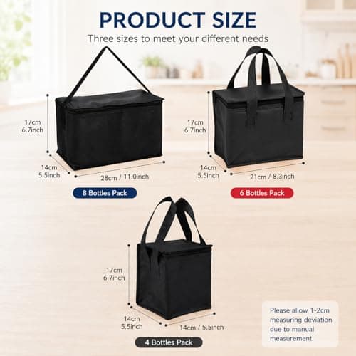 SurPse 3-Piece Cooler Bag Set, Foldable Insulated Bag for Food Delivery, Freezer Bags for Shopping, Black Thermal Bags in Large Medium Small Sizes for Picnic, Travel and Daily Lunch — view 2