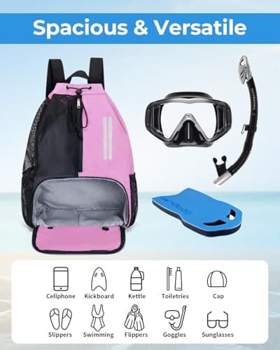 GreenTaya Swim Bag Mesh Drawstring Backpack with Shoe Compartment & Wet Pocket Waterproof Beach Backpack Pool Bag for Swimming, Gym, Travel and Workout Gear (Pink) — view 6