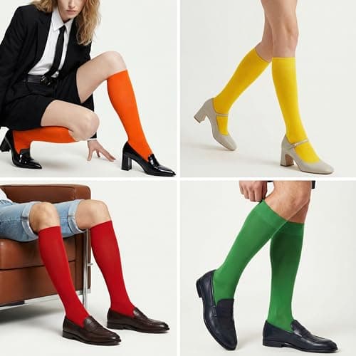 Mysocks Orange Knee High Socks for Women Men Girls - Seamless Toe Plain Long Knee Length Socks - Breathable Cotton Tall Sock Stockings Orange,8-11 — view 6