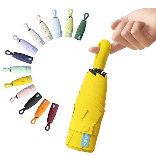 Mini Travel Sun Umbrella with Ring Handle UPF 50+ UV Protection,Yellow