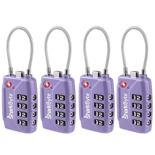 SharkByte TSA Approved Suitcase Locks - 4-Dial Security Travel Combination Padlock, Flexible Cable Wire Travel Lock for Suitcases, Luggage locks, Case Travel Bag Gym Locker Code Small PadLock (4 Pack)