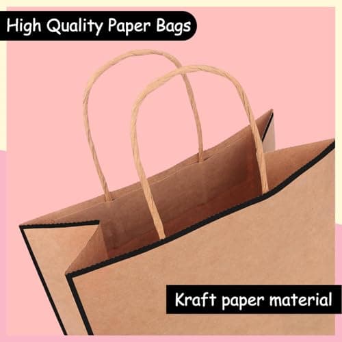 SHUBEIEUMI 10Pcs Kraft Paper Bags with Handles, Paper Party Bags 21x15x8cm Small Gift Party Bags, for Present, Candy, Cookie, Celebrations, Birthday-Brown with Black Border — view 3