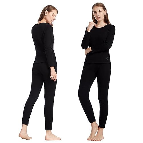 VLOBAOM Electric Heated Thermal Underwear Set, Women's Travel Heated Pants and Top, Fleece Lined Long Johns Set,L,Black — view 5