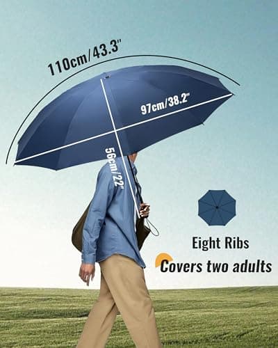 Chakipee Compact Travel Umbrella Windproof Strong- Automatic Folding Umbrellas for Wind and Rain, Portable 210T Fabric 106cm Span - 8 Ribs Portable Umbrella for Men and Women Blue — view 3