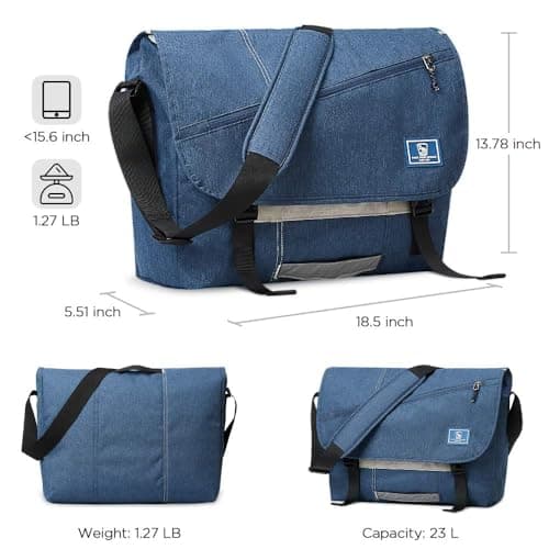 OIWAS Messenger Bags for Men, 15.6 Inch Satchel Bag Men Bag Shoulder Bag Laptop School Travel Work Blue — view 3