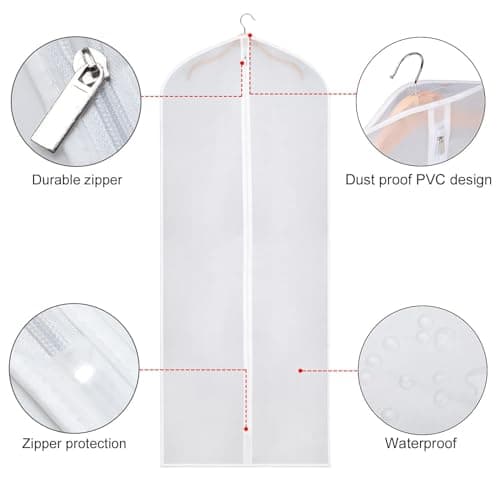 Cwmniily Garment Bags, 2 Pack, 24" x 63" (60 x 160 cm) Long Dress Cover, dress bag, Dustproof Waterproof with Zipper for Wedding Dresses, Evening Gowns — view 2