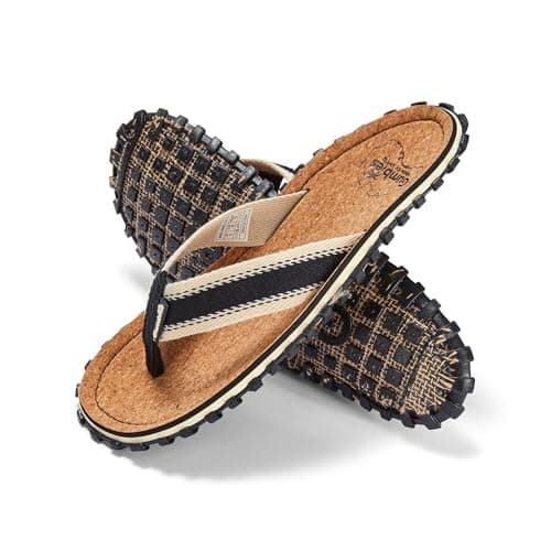 Gumbies Corker Flip-Flops | Unisex Cork Footbed Sandals with Recycled Rubber Sole & Cotton Canvas Straps | Lightweight, Durable & Comfortable Casual Summer Footwear | Black | EU 43