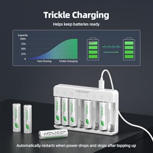 WENJOOP Rechargeable AA Batteries and Charger Bundle, 8 AA 2800mAh NiMH Batteries + 8-Slot AA AAA NiMH NiCd USB-C Charger, 1.2V Battery Charging Set — view 3