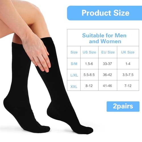 Jeffdad 2 Pairs Compression Socks for Women Men, 15-25mmHg Knee High Compression Stockings for Sport, Medical Compression Flight Socks for Nurses Running Flying Pregnancy Travel(S-M) — view 5