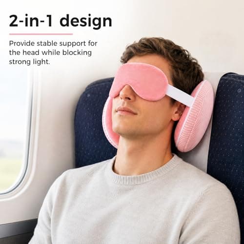 FACHOI Travel Pillow for Airplane, Travel Neck Pillows with Eye Mask, Round Plush Sleeping Pillows Travel Essential Flight Pillows for Sleeping Airplane F4-YZJZ — view 3