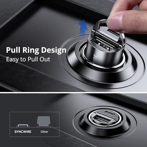 Syncwire Car Charger USB C & USB Socket 12V [PD30W & QC3.0 30W] All Metal USB Car Cigarette Lighter Fast for iPhone 16 Pro Max 15 14 13 12, Samsung — view 5