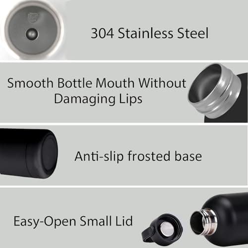 500ml Insulated Water Bottle, Small Metal Water Bottle for Handbag with Handle, Double Wall Vacuum Insulated Bottle Keeps 24H Cold/12H Hot, BPA Free Drinks Bottle (Black) — view 3