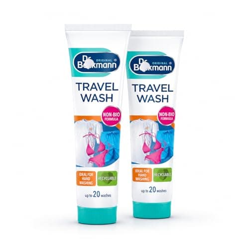 Travel Wash Non Bio Laundry Detergent 100ml Pack of 2, Portable Hand Wash Clothes Detergent for Holidays, Camping, Caravanning, Business Trips, Hotel Sink Washing, Up to 40 Washes