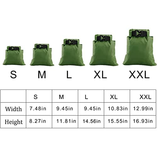 kuou 5 Pack Waterproof Dry Bags, 1.5L-6L, Lightweight, Green — view 3
