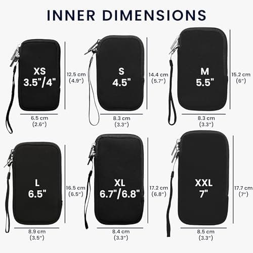 kwmobile Neoprene Sleeve for Smartphone Size XL - 6.7/6.8" - Shock Absorbing Pouch Case - Protective Phone Bag - Travel & Explore White/Black — view 6