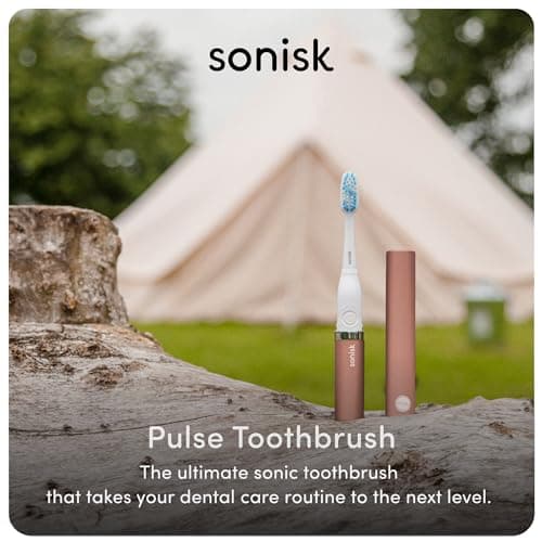 Sonisk Pulse | Battery Powered Electric Toothbrush | Portable Travel Size with Antimicrobial Sonic Technology | 1x Battery, 2X Brush Heads, 1x Travel Case Included (Rose Gold) — view 2