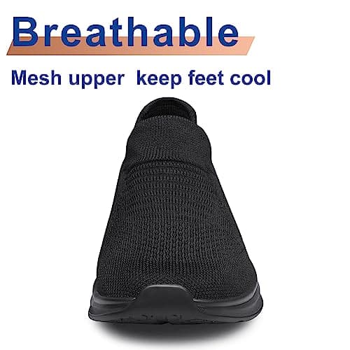 Womens Walking Shoes Non Slip Running Shoes Breathable Workout Shoes Slip On Trainers Size 8 All Black — view 3