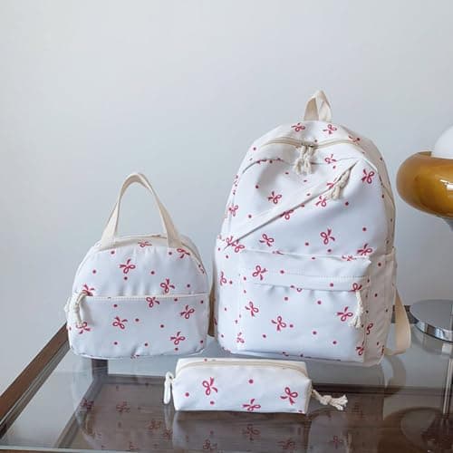 Pink School Bag for Girls Boys Kawaii Bow Backpack with Lunch Bag Pencil Case 3PC Set Coquette Style Daypack for Teens Primary Secondary Middle School Kids Outdoor Activities Hiking Daypack 6-18 Years — view 2