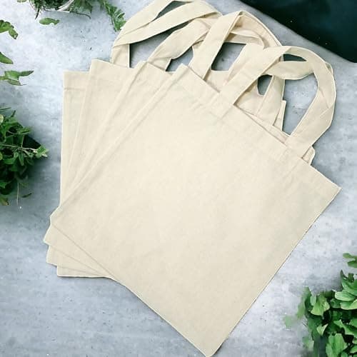 MINIMARG 100% Cotton Canvas Bags, Plain Tote Bags to Decorate, eco-friendly Canvas Reusable blank Tote Bags made with Premium Quality Fabric - Size 30x30cm+30cm Handle (Natural, Pack of 10) — view 2