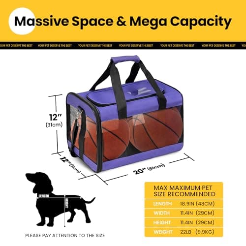 Conlun Dog Carrier Soft Sided, Large Cat Carrier with Inner Safety Leash, Pet Transport Carrier for Large Cats and Medium Dogs up to 10 KG, Collapsible Travel Puppy Carrier Bag -Purple, L — view 2