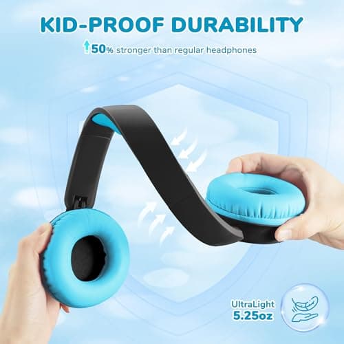 iClever BTH22 Kids Headphones Wireless, 60H Play Time, USB C Fast Charging, Bluetooth 5.4, AUX Cord,Safe Volume 74/85 dBA,Toddler Headphones for iPad/Tablet/Travel/School, Black & Magenta — view 4