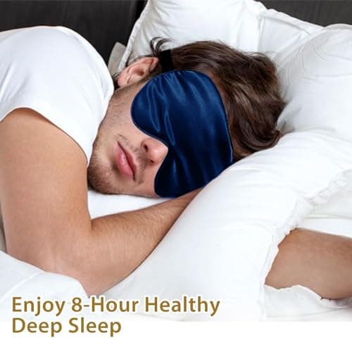 Sleep Mask Satin Eye Mask, Blackout, Navy Blue — view 5