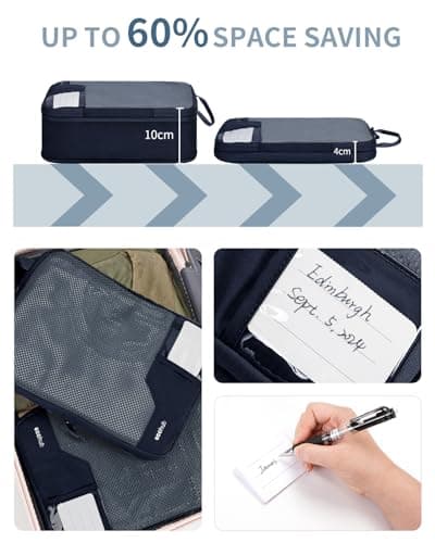 ECOHUB 4pcs Compression Packing Cubes, Suitcases Organiser Bag with Tag, Recycled Travel Bags Organiser for Backpack, Tear-resistant Packing Organiser for Carry On Luggage, Dark Blue (Patent Pending) — view 2
