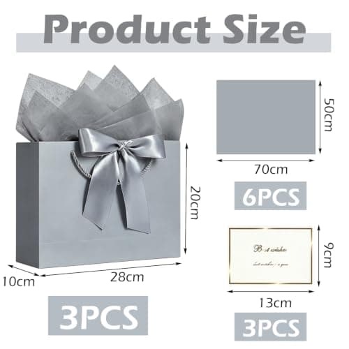 SHUBEIEUMI 3Pcs Gift Bags 28x20x10cm, Paper Bags(Silver Gray) — view 2