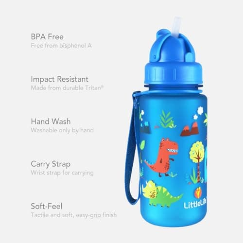 LittleLife Children's Bottle | Easy-Access Lid & Straw, 400ml, Dinosaurs — view 4