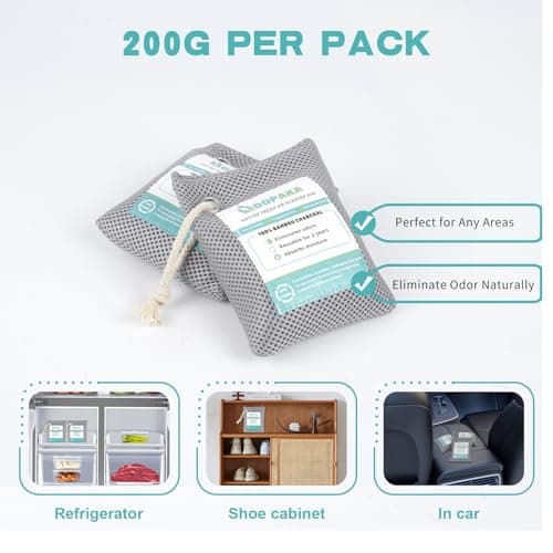 Nature Fresh Air Purifier Bags, Activated Charcoal Air Purifying Bag,Moisture Absorber,odor eliminator,Natural Car Air Freshener,Shoe Deodorizer,Odor Eliminators For Home, Pet, Closet (200g*4) — view 6