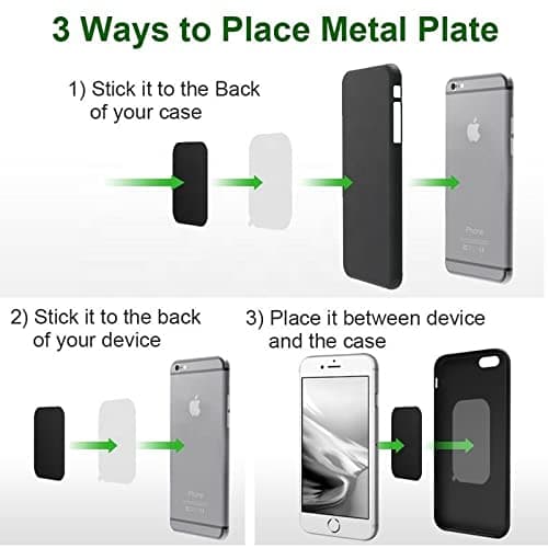 SALEX Replacement Metal Plates Set for Magnetic Car Phone Holder, Wall & Air Vent Mount, Cases, Magnets. Kit of 8 Black Rectangular Iron Discs Without Holes. 3M Adhesive Backing. Steel Sheets, 8 Pack. — view 3