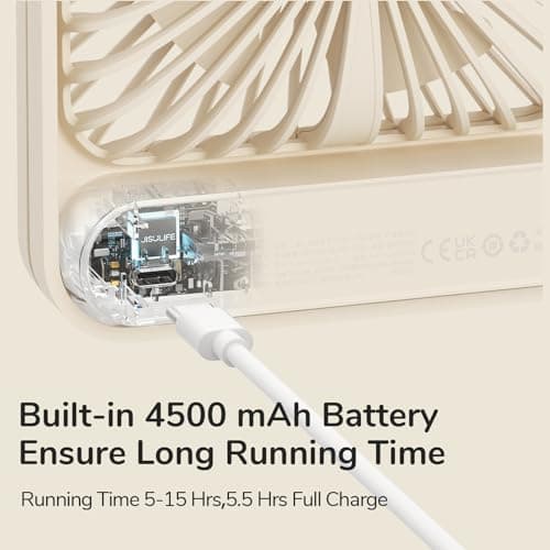 JISULIFE Small Desk Fan, 4500mAh Rechargeable Battery Powered — view 6