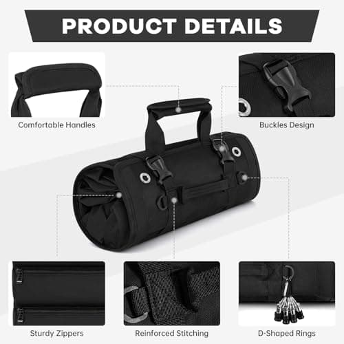 LASUK Heavy Duty Tool Roll Bag 52×33 CM with Magnetic Wristband, Black — view 6