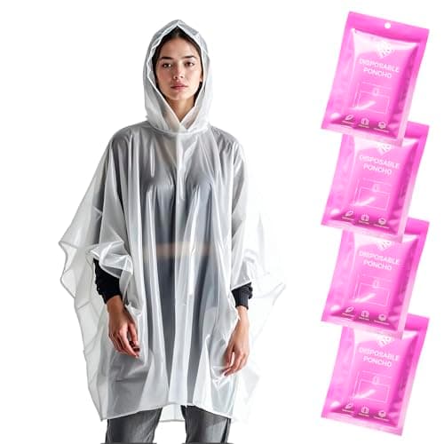 ZENO Rain Poncho Waterproof Adult - Festival Poncho - Waterproof, Disposable, Clear with Hood - Emergency Rain coat for Hiking, Cycling, Camping, Concert - Pack of 4 - Pink Mist Edition