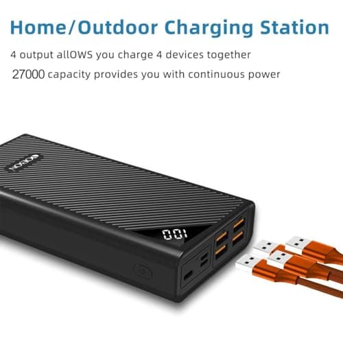 Power Bank Portable Phone Charger 27000mAh High Capacity External Backup Battery Pack 4 USB Ports Quick Charge LCD Display 3 Input Powerpack for iPhone Samsung iPads Huawei Nintendo Switch (Black) — view 5