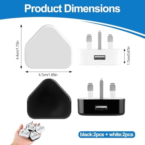 USB Charger 4 Pack 5V 1A USB Wall Adapter with 3 Pin usb plug Mains Adapter — view 2