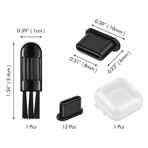 Lunhoo 12 Pcs USB C Dust Plug, Silicone USB Type C Anti-Dust Cover Cap, Charging Port Cleaning Kit & Protector for Phones Tablets Laptops, with Cleaning Brush & Storage Box (Black) (Black) — view 4