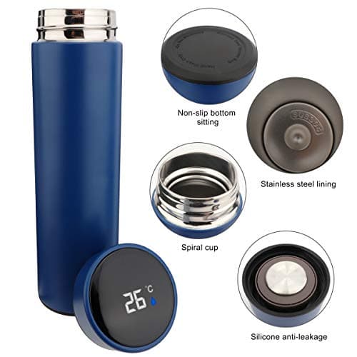 QiCheng&LYS 500ML Travel Mug, Flask with Temperature Display Vacuum Cup with Flask 304 Stainless Steel,Insulation Cup, Double Walled Vacuum for Heat and Cold Water (Blue) — view 4