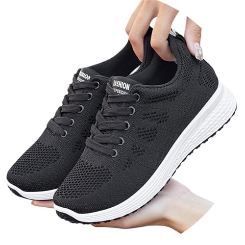 Women's Lightweight Breathable Trainers Running Gym Training Shoes Supportive Comfort with Arch Support Low Wedge Design Lace-up & Slip-on Walking, Hiking, Travel Black — view 2