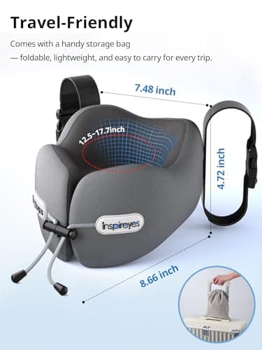 Inspireyes Travel Neck Pillow with Seat Strap, Long Flight Stable Support — view 4
